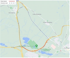 map of a141 road closure showing diversion routes