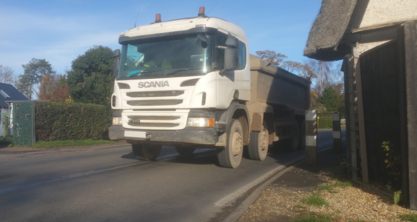 HGV driving on B1040 in Hilton